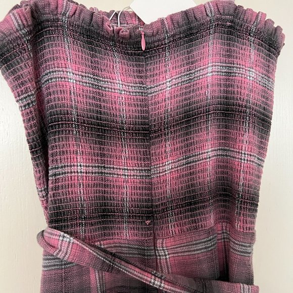 Pink Plaid Smock Bodice Drop Waist Midi / Maxi Ruffle Dress Size 0 - NWT - Picture 4 of 10